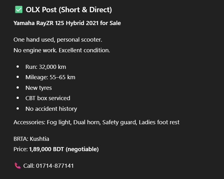 Yamaha RayZR 125 Hybrid 2021 for Sale